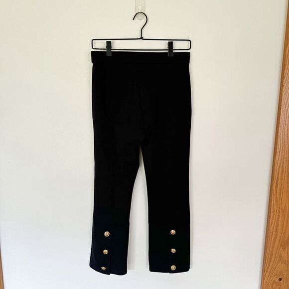 Tory Burch Ponte Flare Cropped Length Pant with Gold Tone Raised Logo Buttons - Picture 3 of 14
